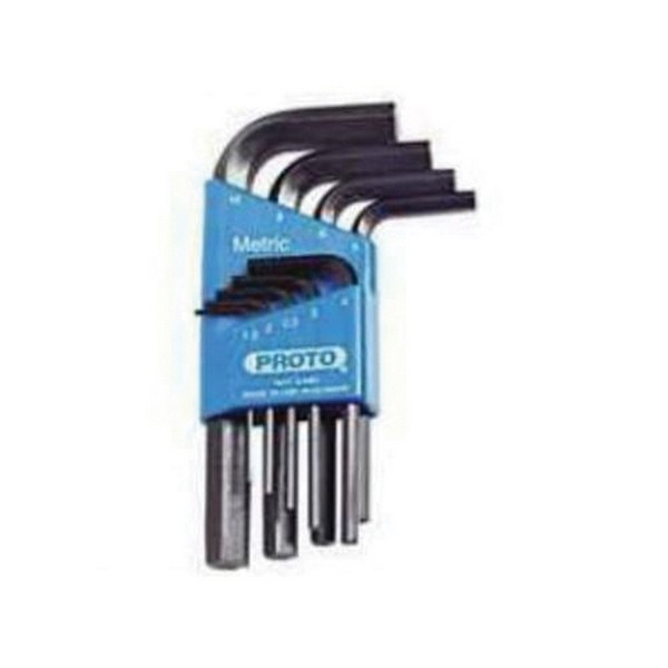 Hex Key Set, Short Arm, Measurement System: Metric, 9 Piece, 1.5 to 10 mm Hex, L-Handle Handle, Specifications Met: ANSI B18.3.2M, Specifications: 44 to 109 mm L Bits, Alloy Steel, Black Oxide