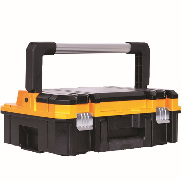 Tool Case, Long Handle Mobile Stackable, 13 in Width, 17-1/4 in Depth, 17-7/8 in Height, 66 lb Capacity, Plastic, Matte Finish, Black/Yellow