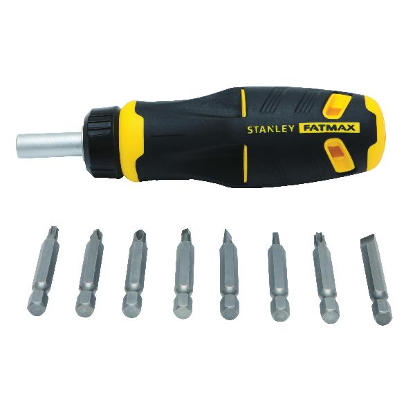 Multi-Bit Screwdriver, Push-N-Pick Ratcheting Round Shank, Measurement System: Imperial, Cabinet Slotted/Phillips®/Square/Torx® Bit, 6 in Overall Length, Straight Handle, 8 Piece, Quick-Change Bit Retainer, S2 Steel