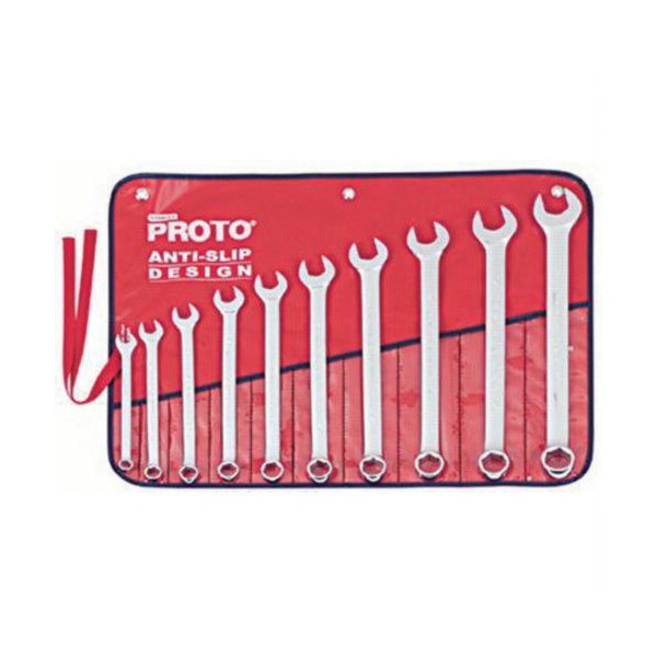 Combination Wrench Set, Anti-Slip Design, Imperial System of Measurement, 7/16 to 1 in, 10 Piece, For Use With: 4, 6 and 12 Point Fastener, 12 Point, Box/Open End Drive, Satin
