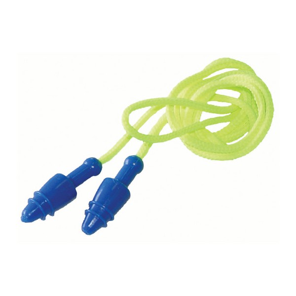 Snug Ear Plug, Metal Detectable, Corded Design, 28 dB Noise Reduction, 2-Flange Tapered Shape, Universal Size, Blue Plug, Yellow Cord, Neon Cord, Specifications Met: FDA Approved, Disposable/Reusable: Reusable