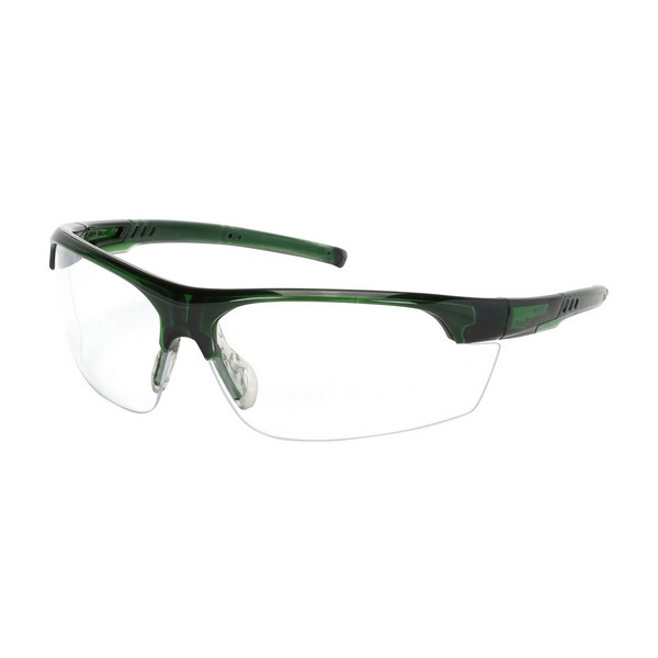 Safety Glasses, Dual, Universal Size, FogLess® 3Sixty™ Lens Coating, Clear Lens, Semi-Rimless Frame, Green Frame, Polycarbonate Frame, Polycarbonate Lens, 99.99% UVA/UVB UV Protection, Molded Temple, Specifications Met: ANSI Z87.1-2015