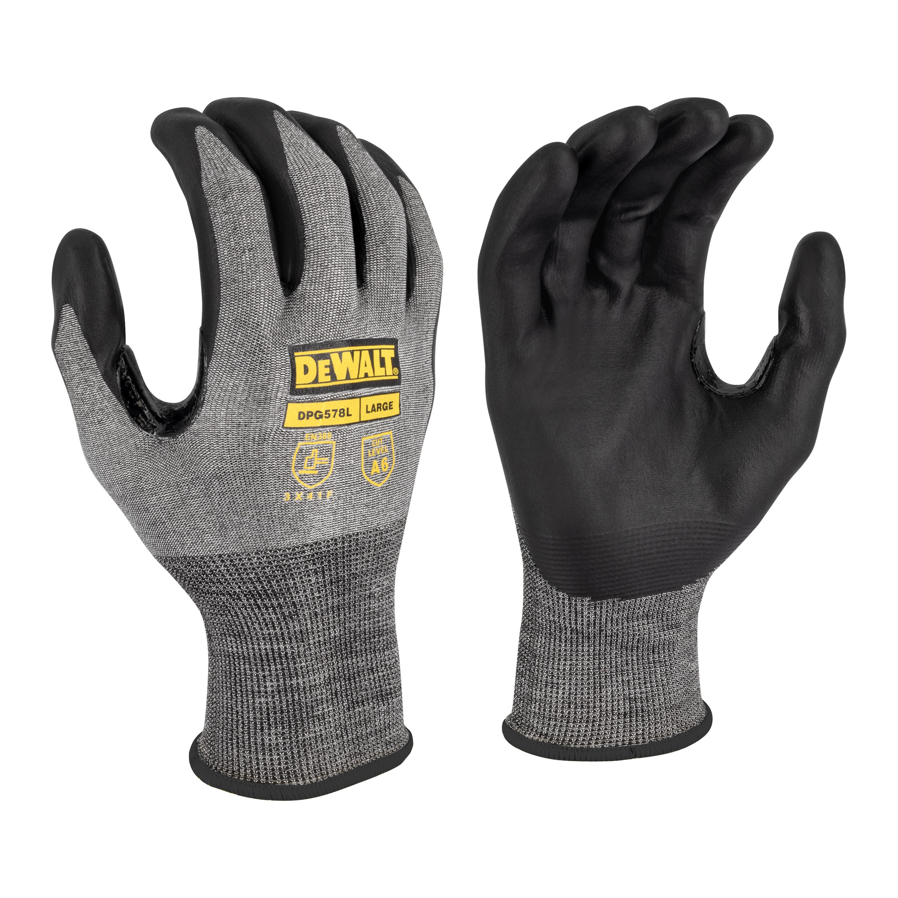 Cut-Resistant Glove, 2XL Size, Foam Nitrile Palm, 21 ga HPPE, Black/Gray, Pair Hand, Touchscreen Capable Style, Knit Wrist Closure, 9.81 in Length, ANSI Cut-Resistance Level: A6, ANSI Puncture-Resistance Level: 3, Resists: Abrasion/Cut/Puncture