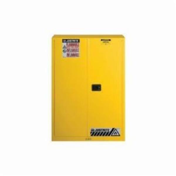 Flammable Safety Cabinet, 45 gal, 65 in Height, 43 in Width, 18 in Depth, Manual Close Door, 2 Doors, 2 Shelves, Cold Rolled Steel, Powder Coated, Yellow