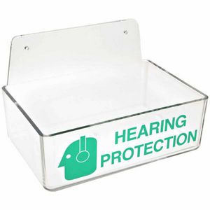 Ear Plug Dispenser, Compact, 3 Inch Height, 9 Inch Width, 6 Inch Depth, Acrylic, Clear/Green, Tabletop/Wall Mounting