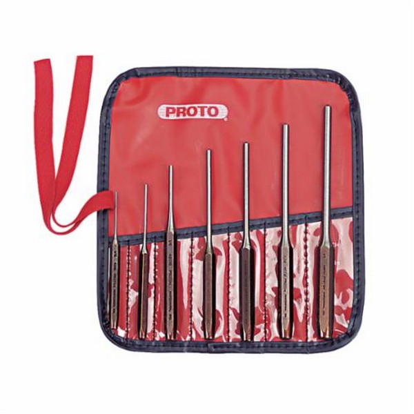 Pin Punch Set, Roll, 3/32 to 1/4 in Punch, 6-7/16 in Overall Length, 7 Punches, 7 Piece, Roll Pin, Steel, Black Oxide