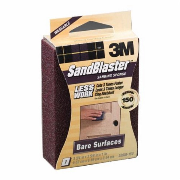 Sanding Sponge, 3.7 Inch Length, 2.6 Inch Width, 1 Inch Thickness, Ceramic Aluminum Oxide, 150 Grit, Medium Grade, Purple