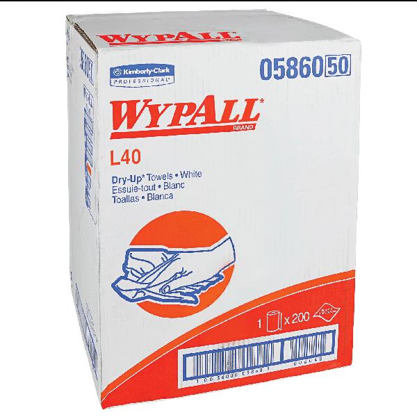 Dry-Up Towel, Series: L40, 42 x 19-1/2 in Size, 200 Towels Capacity, White, Double Re-Creped