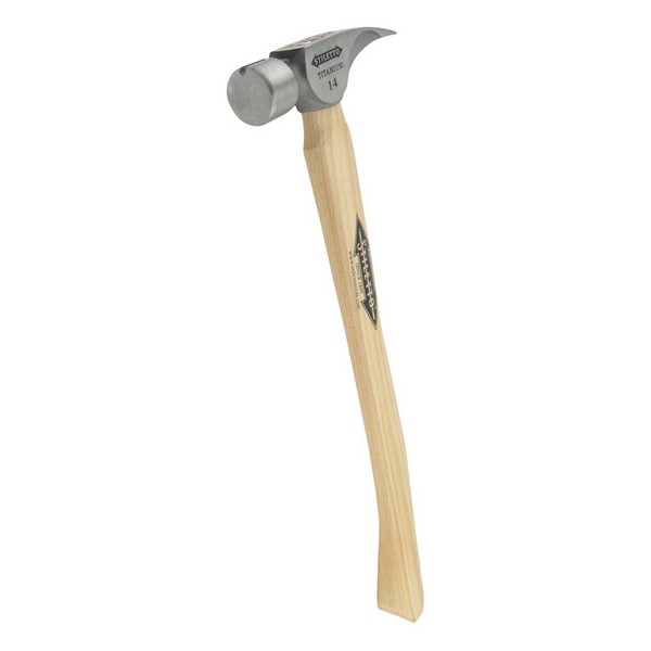 Framing Hammer, Heavy Duty, 18 in Overall Length, Smooth Face Surface, 14 oz Head, Titanium Head, Curved, Hickory Wood Handle, Straight Claw Style