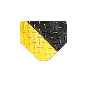 Diamond-Plate SpongeCote™ UltraSoft Anti-Fatigue Mat, Heavy Duty Solid, Series: 414, 75 ft Length, 2 ft Width, 15/16 in Thickness, Black/Yellow, PVC, Diamond Plate Surface, Nitrile Infused Sponge Base, Beveled Edge