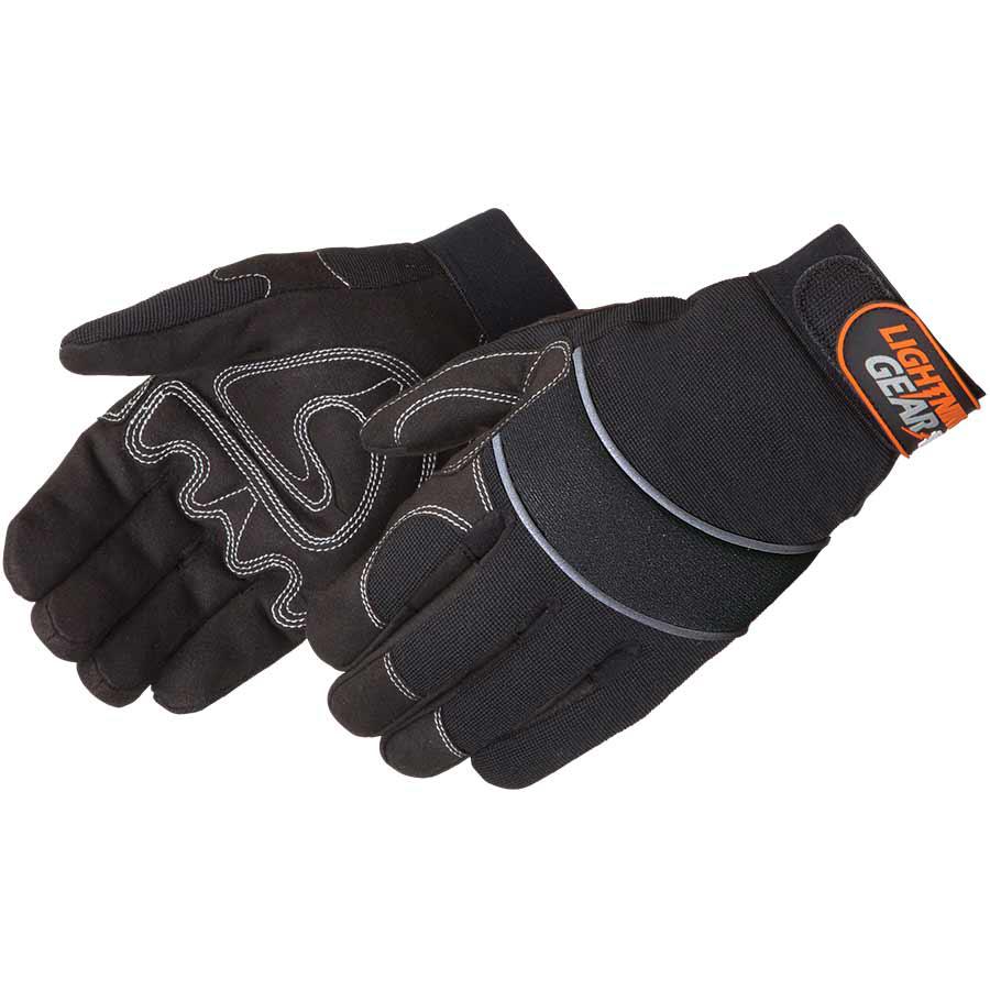 General Purpose Work Glove, Series: 0915BK, M Size, Synthetic Leather, Black, Spandex Lining, Hook and Loop Closure