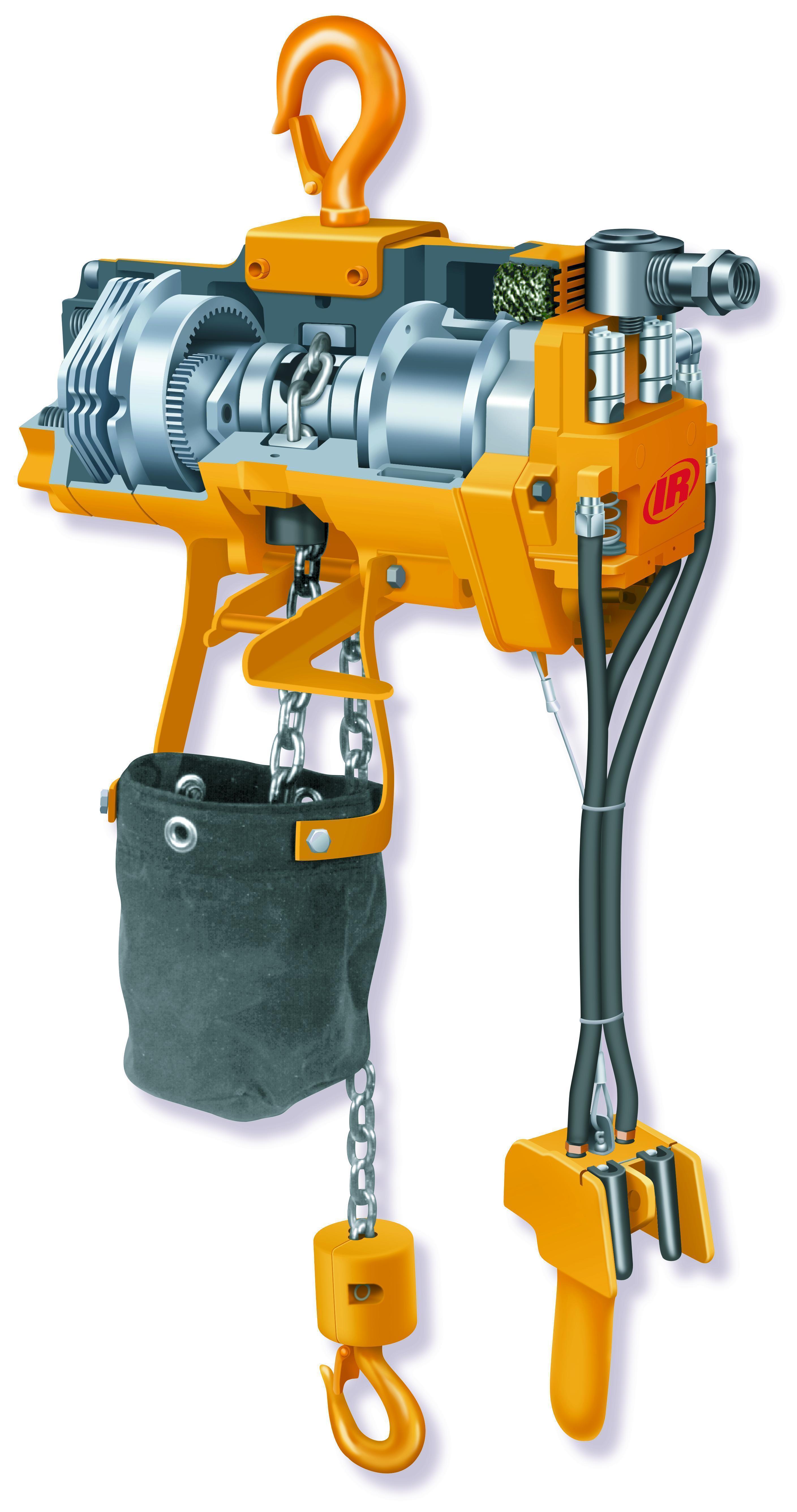 Hoist, 1100 lb Load, Hook Suspension, 10 ft Lifting Height, 55 fpm Lift, 18 in Minimum Between Hooks, Pendant Control, 70 cfm Air Flow, 90 psi Air, 1/2 in NPT Air Inlet
