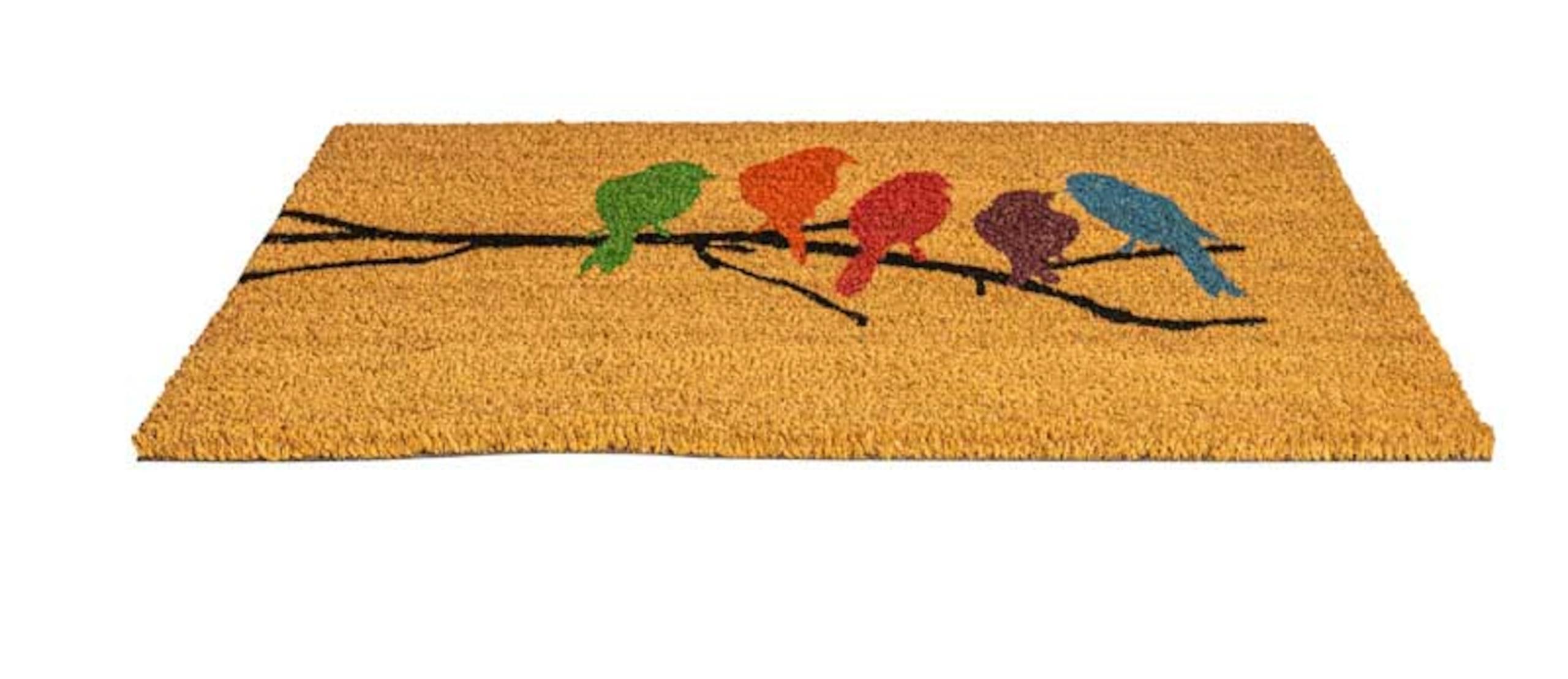Entrance Mat, Bird Branch Coir Vinyl-Backed, Series: C12BB, 30 in Length, 18 in Width, 1/2 in Thickness, Natural, Coir, Vinyl Backing, Outdoor Indoor/Outdoor