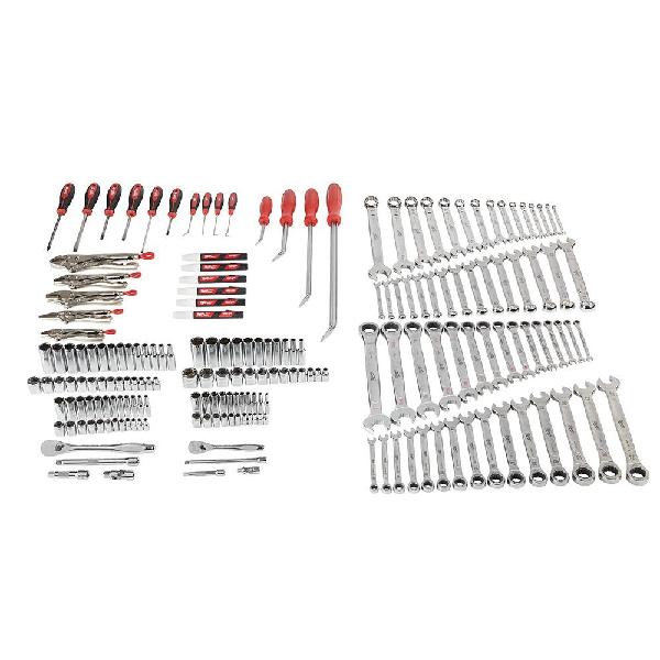Mechanics Tool Set, 191 Piece, Case Tool Storage, Tool Storage Included: Yes, Alloy Steel/Plastic, Black/Red/Silver