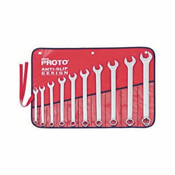 Combination Wrench Set, Anti-Slip Design, Imperial System of Measurement, 7/16 to 1 in, 10 Piece, 6-Point, Box/Open End Drive, Satin