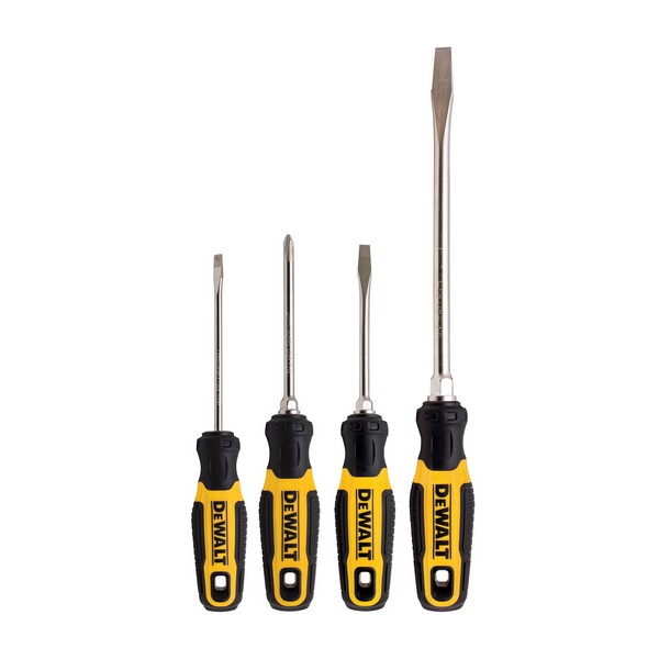 Screwdriver Set, Large, Measurement System: Imperial, 4 Piece, Ergonomic Quad-Lobe Handle, Screwdriver Types Included: Cabinet/Phillips®/Slotted, Plastic