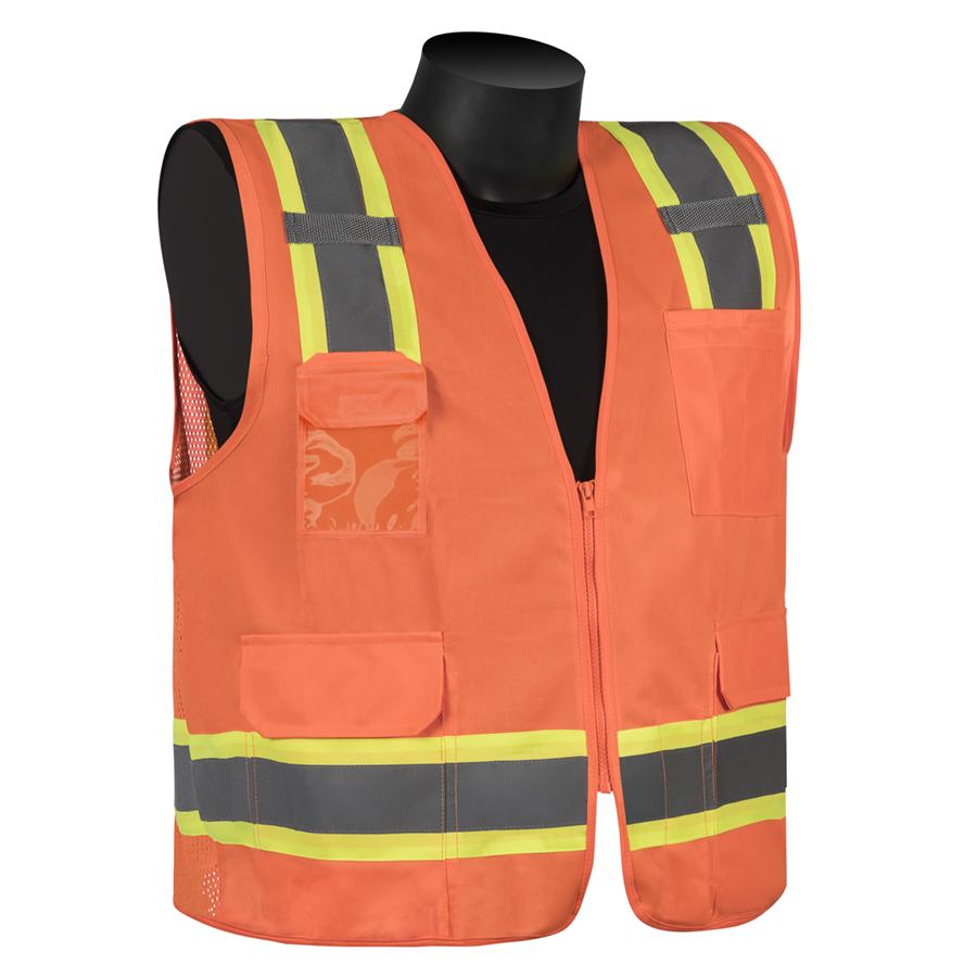 Surveyor Vest, Reflective, Series: C16012F, 2XL Size, Hi-Viz Green, Mesh/Polyester, Front Zipper Closure, 6 Pockets, ANSI Class: Class 2