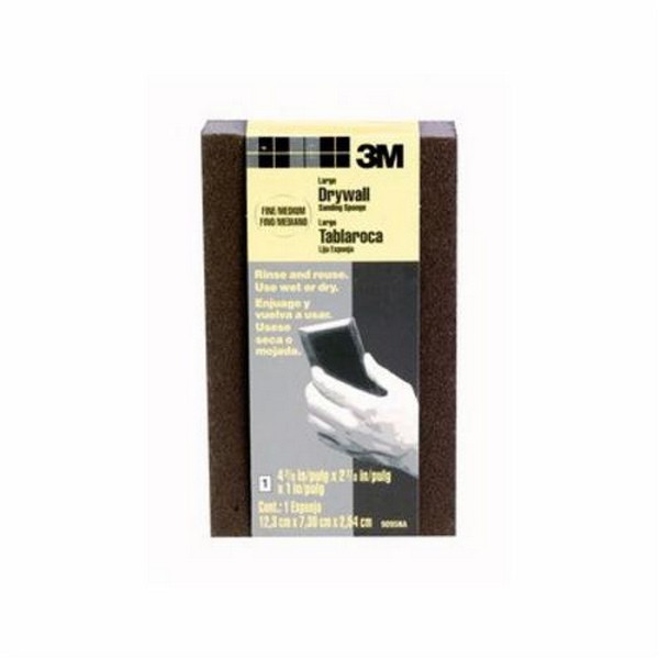 Sanding Sponge, Large Area, 4-7/8 Inch Overall Length, 2-7/8 Inch Overall Width, 1 Inch Overall Thickness, Fine/Medium Grade, Aluminum Oxide Abrasive, Applicable Materials: Drywall