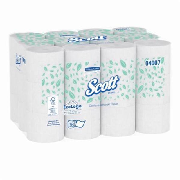 Toilet Tissue, Coreless, 36000 Sheets, 4 in Width, 3.9 in Length, White, Roll Package Type, 2 Ply