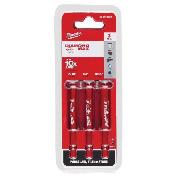 Hole Saw Set, Multi-Purpose Single Ended, Series: DIAMOND MAX™, 3 Piece, Diamond Coated, 3/16 x 1/4 x 5/16 in Dimensions