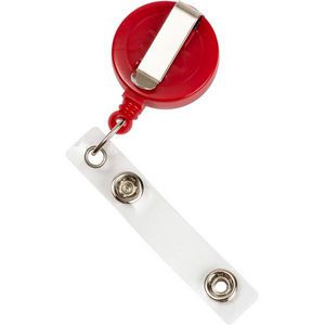 Badge Holder, Retractable Round Case, Heavy Duty Nylon Cord/Plastic Reel/Vinyl Strap, Red