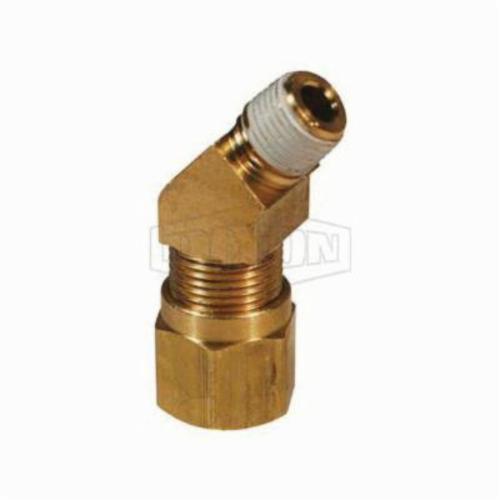 Air Brake Elbow, 45° Elbow, 11/16-20 x 1/2 Inch Nominal, Straight Thread x Pipe, 1.39 Inch Length, 150 psi, -40 to 200 °F, Brass, Domestic