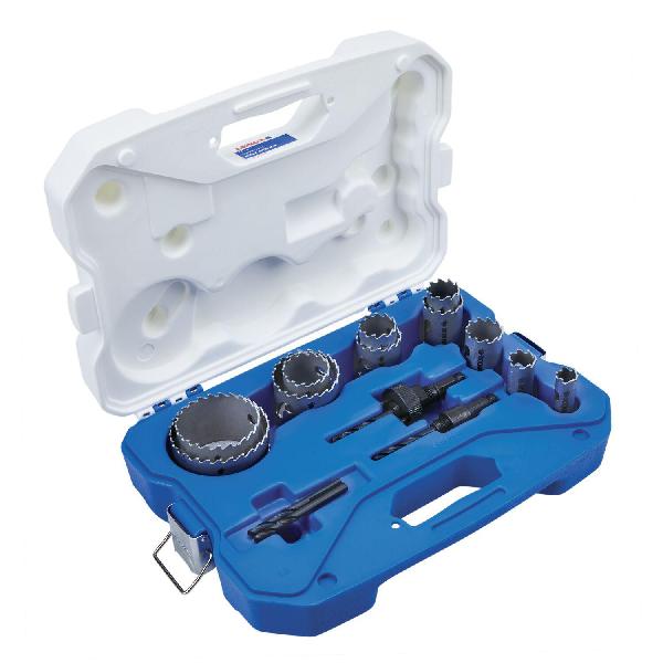 Contractor's Hole Saw Kit, Large, 15 Piece, Specifications: 3/4 Dia Minimum Saw, 3 in Dia Maximum Saw, Toothed Edge, Tile and Stainless Steel Applicable Material, Carbide