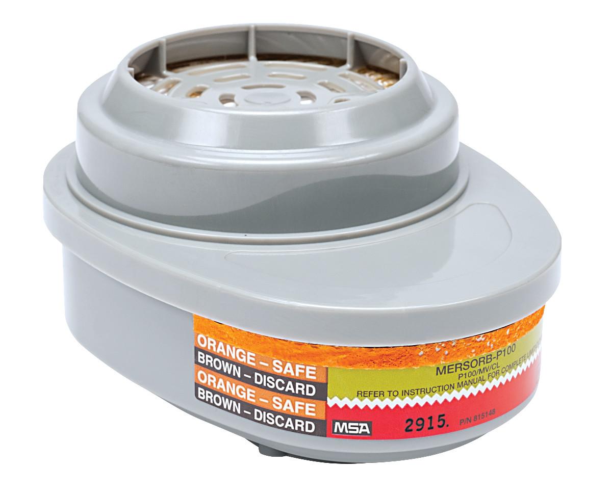 Respirator Cartridge, Series: Advantage®, Mersorb Style, For Use With: Advantage® Series Respirators, Chlorine, Mercury Vapor Gas, P100 Filter Class, 0.999 Filter Efficiency, Bayonet Connection, Resists: Chlorine and Mercury Vapors