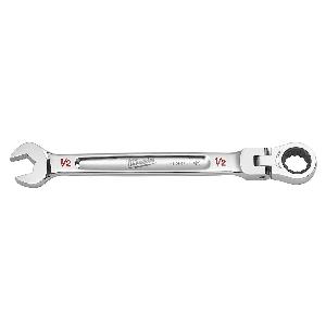 Combination Wrench, Flex Head Ratcheting, Measurement System: Imperial, Open End Wrench, 1/2 in Wrench Opening, 12 Points, 7.34 in Overall Length, I-Beam Handle, Vanadium Steel, Polished Chrome