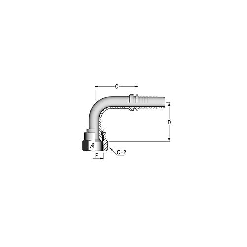 Hose Insert, Two-Piece, Series: A Series, 3/8 in Hose, 9/16-18 Connection, Female JIC 90 deg Medium Swivel End Style, 90 deg Angle, 19 mm Hex, 31.3 mm Cutoff Allowance, Import