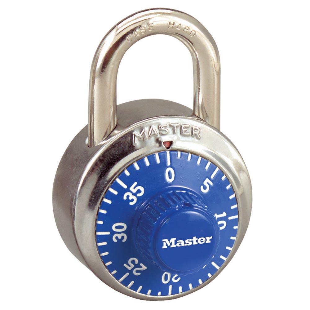 Combination Lock, Series: 1502, Combination Key, Double Reinforced Stainless Steel Body, 9/32 in Shackle Diameter, 3/4 in Shackle Height, 13/16 in Shackle Width, 1-7/8 in Body Width, Anti-Shim Technology Locking Mechanism, Blue