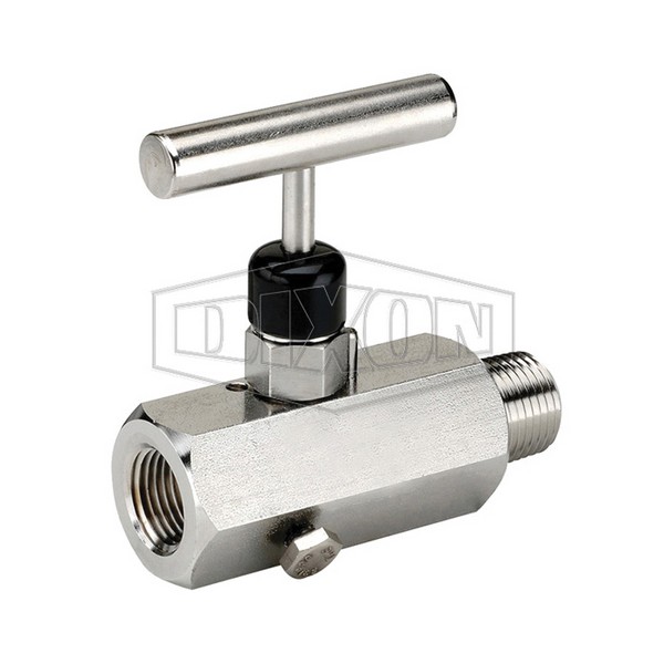 Block and Bleed Needle Valve, 1/4-18 Nominal, MNPT x FNPT End Style, 6000 psi Pressure, 200 °F, T-Handle Actuator, 316 Stainless Steel Body, 316 Stainless Steel Stem Trim, FKM O-Ring Seal Softgoods
