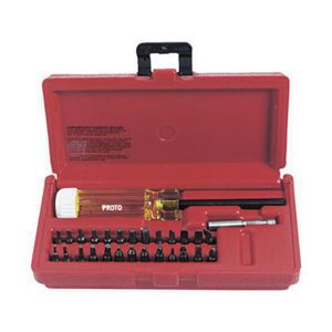 Screwdriver Bit Set, Magnetic, Measurement System: Imperial, 28 Piece, 1/4 in Drive, Solid Shank, Polished Chrome, S2 Steel