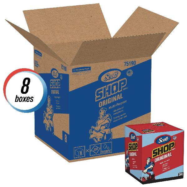 Shop Towel, 1-Ply, 10 in Length, 13 in Width, Blue, Pop-Up Box Package Type