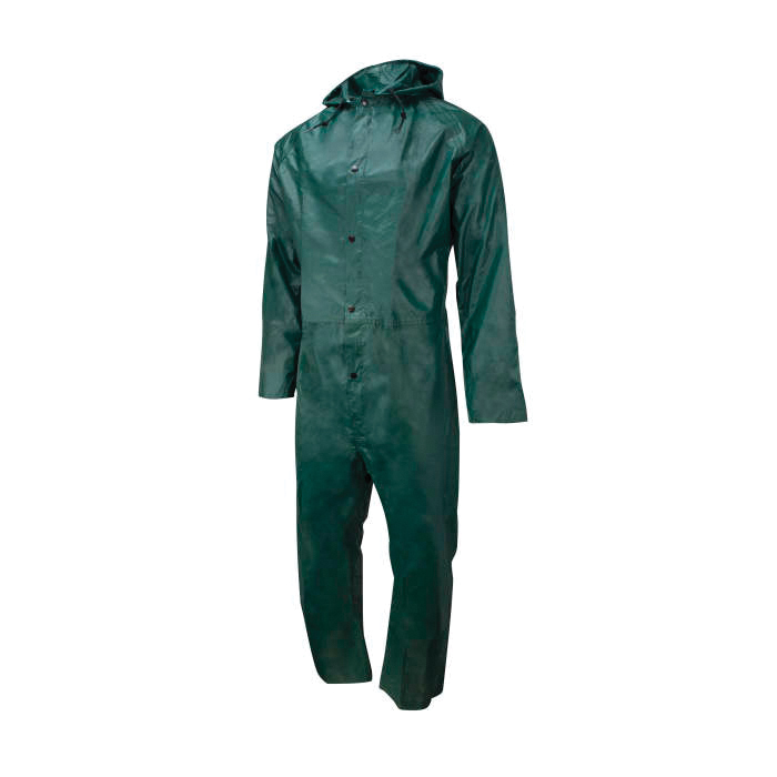 Coverall, Waterproof, Series: Universal 35, M Size, Green, Polyester/PVC, Snap Closure, Resists: Abrasion, Flame, Snag and Tear