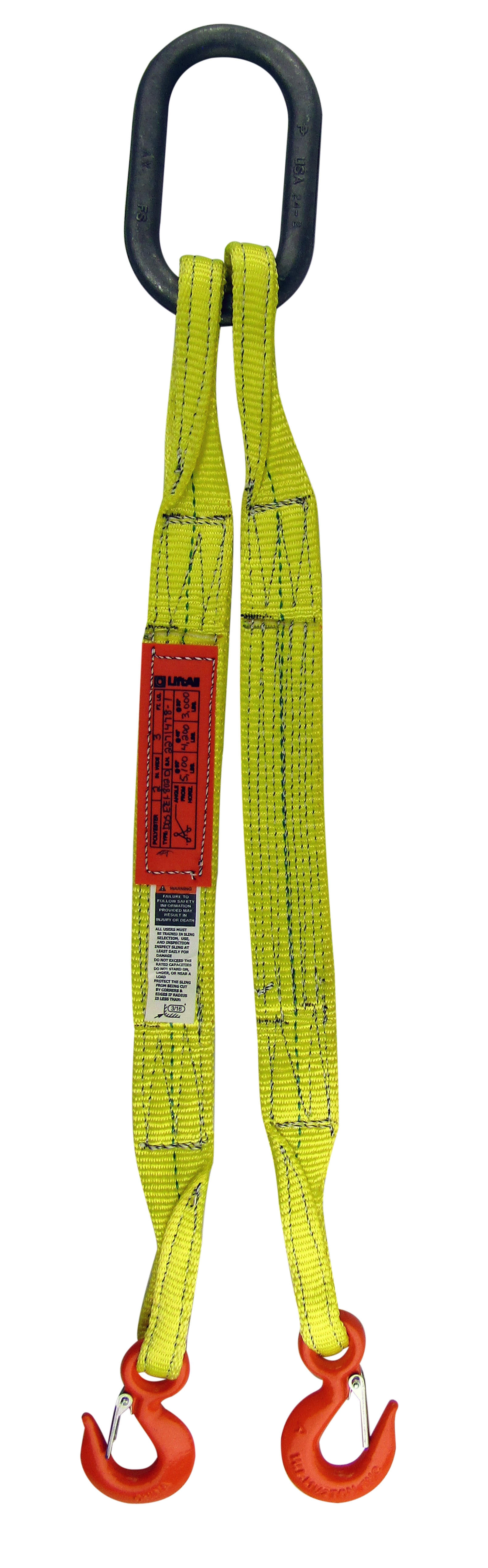 Double Oblong Sling Hook Eye and Eye Web Sling, Heavy Duty, 2 in Width, 3 ft Length, Web Grade: Webmaster 1600/Tuff-Edge II, 2 Ply, Polyester, Yellow