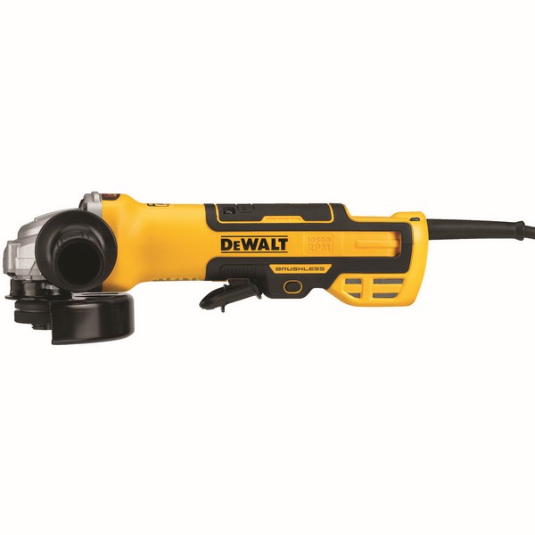Angle Grinder, Brushless Small, Kit, 5 in Wheel Diameter, 5/8-11 Arbor/Shank, 10500 RPM Speed, 120 VAC, 13 A, For Wheel Type: Type 27, Plastic Housing Material, Side Handle, Black/Yellow, Electric Cord, On/Off Trigger/Paddle Switch Control, Paddle/Tr
