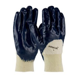 Chemical Resistant Gloves, Dipped, Series: 56-3151, L, Nitrile Palm, Blue/Natural, Jersey, Knit Wrist Cuff, Nitrile, 10 in Length, Resists: Abrasion, Cut, Grease, Oil, Puncture and Snag