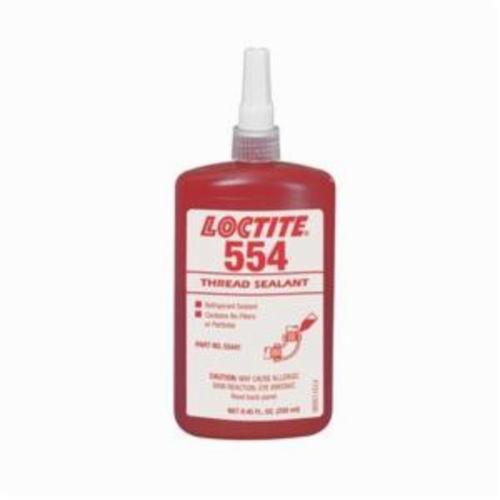 Thread Sealant, 1-Part, Series: 554™, Bottle Container, 250 mL Container, Methacrylate Ester Base, Composition: Polyglycol Dimethacrylate, Cumene Hydroperoxide, Cumene, 24 hr. Curing, Red, Characteristic Odor/Scent, -65 to 300 deg F, 1.11 Specific Gr
