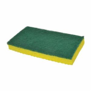 Sponge, Medium Duty, 6.1 in Length, 3.6 in Width, 0.7 in Thickness, Cellulose/Fiber/Mineral/Resin, Green/Yellow
