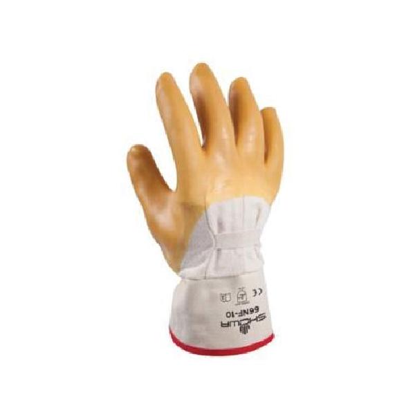 General Purpose Gloves, Heavy Duty, Series: 66NF, Coated/Multi-Purpose Glove Type, L/SZ 10 Size, Natural Rubber Latex Palm, Cotton, White/Yellow, Cotton Flannel/Seamless Knit Lining, Knit Wrist Cuff, Natural Rubber Latex Coating, 3/4 Dipped Coating C