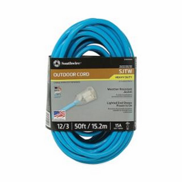 Extension Cord With Light Indicator, 50 Foot Length, 1 Outlet, SJETW, Blue