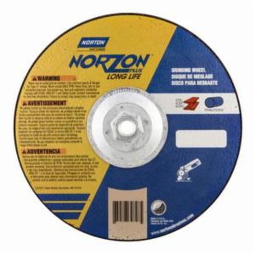 Cut-Off Wheel, Type 27 Depressed Center Long Life, Series: DC914HNZPLL, 9 in Wheel Diameter, 1/4 in Wheel Thickness, Threaded Arbor Connector, 20 Grit, Extra Coarse Grade, Ceramic Alumina/Zirconia Alumina Abrasive, Wheel Type Number: Type 27, 6600 RPM Maximum, 5/8-11 Center Hole Thread Size, Black Wheel