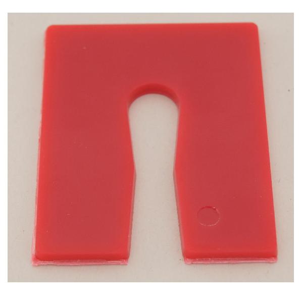 Horseshoe Construction Shim, High Impact Key Slotted, Series: 90 Series, 3 in Length, 3-1/2 in Width, 1/8 in Thickness, 7/16 in Slot, 504 Piece, Plastic, Red