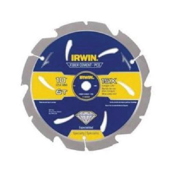 Circular Saw Blade, 10 in Diameter, 0.055 in Thickness, 5/8 in Arbor, Polycrystalline Diamond Teeth, 6 Teeth, 10° Tooth Angle, 5900 RPM Maximum, 4 in Cutting Depth, 0.079 in Kerf, Steel Cutting Edge, Fiber Cement Blade, Applicable Materials: Fiber