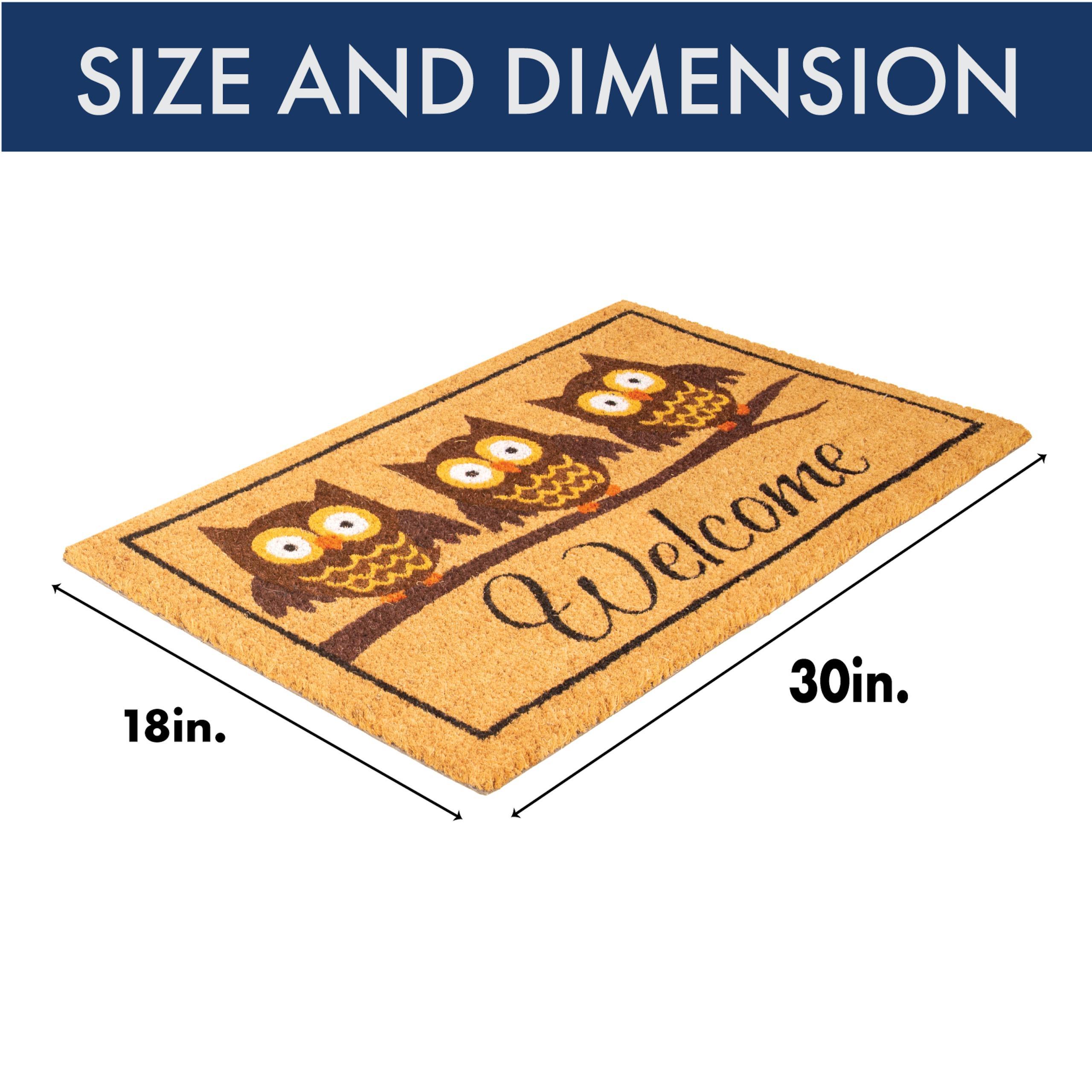 Entrance Mat, Owls Coir Vinyl-Backed, Series: C12OW, 30 in Length, 18 in Width, 1/2 in Thickness, Natural, Coir, Vinyl Backing, Outdoor Indoor/Outdoor
