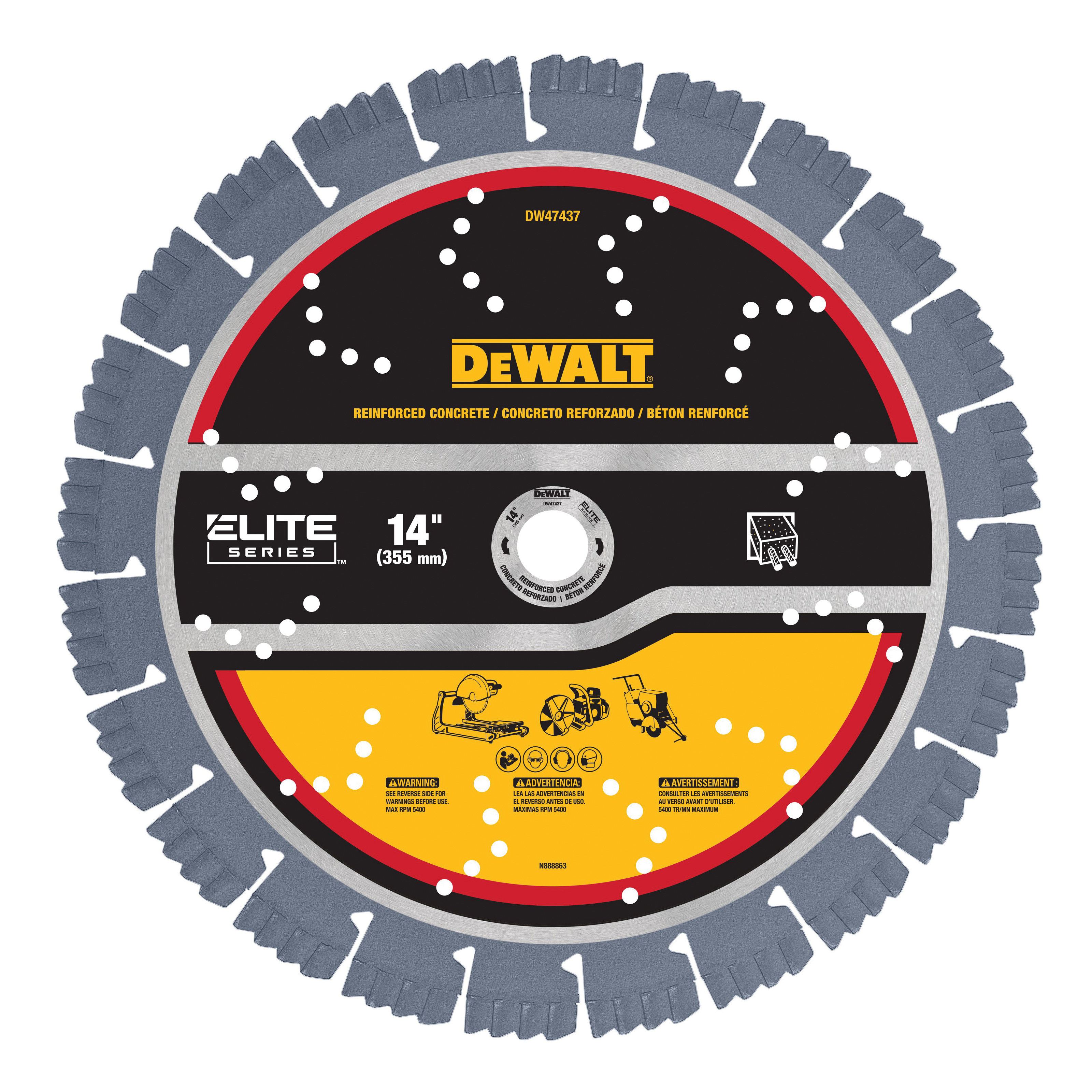 Diamond Blade, Segmented, 14 in Diameter Blade, 1/8 in Blade Cutting Width, 1 in Arbor/Shank, 13 in Segment Height, 5400 RPM Maximum