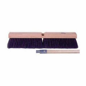 Push Broom Kit, Threaded Tip, 18 in Overall Length, 3 in Trim Length, Fine Sweep, Horse Hair Bristle, Black Bristle, Lacquered Hardwood Block, 18 in Block, 15/16 in Diameter x 60 in L Handle, Hardwood Handle
