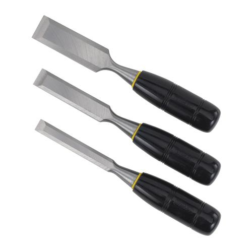 Wood Chisel Set, Short Blade, Series: 150, 1/2 to 1 in Chisel, 7-3/4 in Overall Length, Number of Chisels: 3, 3 Piece, Set Contents: 16-153 7-3/4 in L x 1/2 in W, 16-155 7-3/4 in L x 3/4 in W, 16-157 7-3/4 in L x 1 in W Chisel, Forced Steel, Lacquere