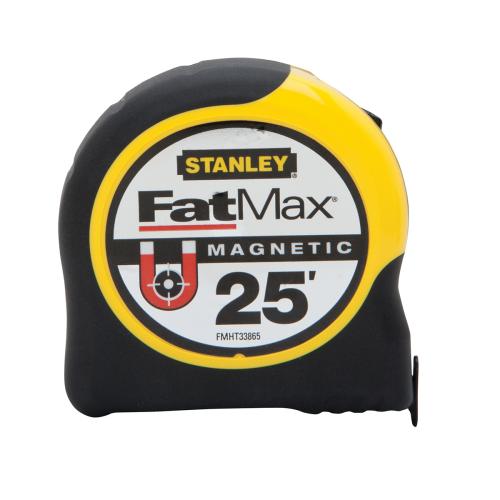 Measuring Tape, Magnetic, Measuring System: Imperial, 25 ft Blade Length, 1-1/4 in Blade Width, Steel Blade, Graduations: 1/16 in, 11 ft Standout, Automatic Rewind, Slide Locking, Closed Case, ABS/Rubber Case, Black/Yellow Case